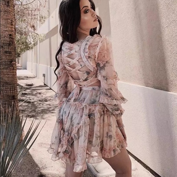 👗HP🌺Floral dress ruffle lace back womens cutout - Picture 10 of 10